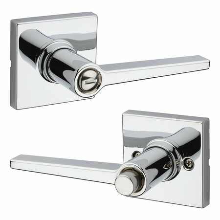 SAFELOCK Daylon Lever with Square Rose Privacy Lock with RCAL Latch and RCS Strike Bright Chrome Finish SL4000DALSQT-26